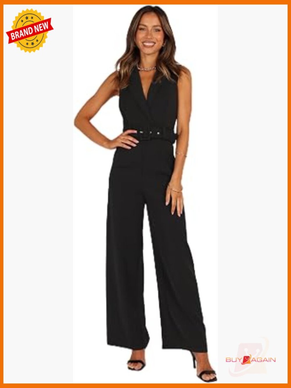 Sleeveless V-Neck Jumpsuit with Detachable Belt, XS